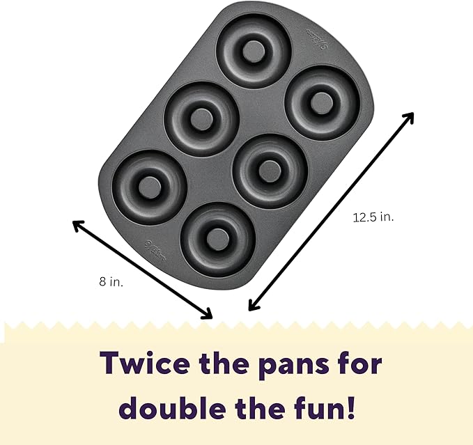 Wilton Gold Non-Stick Donut Pan Set - Quality Baking Pan - Dishwasher Safe & Scratch Resistant - Made Without PFAS - 12.5 x 8 x 1 Inch, 2-Piece Set