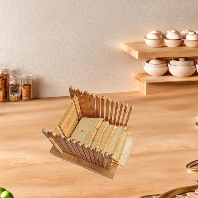 Homemade Bamboo Bread Slicer, Evenly Adjustable Bread Slicer with Picker for Bread Cakes