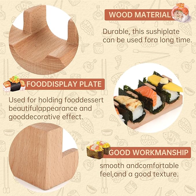 Wooden Taco Holder Stand for Sushi Hand Roll, Temaki & Sushi Roll – 1/2/3/5 Slot Sushi Display Tray, Natural Wood Serving Platter (2 pcs per Pack) (1 Slot (2 pcs))