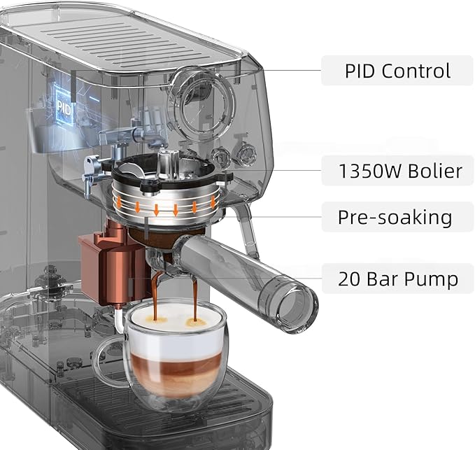 MAttinata Espresso Machine 20 Bar, Espresso Coffee Maker with Professional Milk Frother Steam Wand for Cappuccino & Latte, 49oz Removable Water Tank for Home, Black