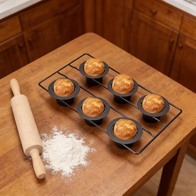 FOSA 6 Cup Popover Pan, Deep Non Stick Carbon Steel Bakeware with Even Heating for Baking Popovers Muffins Puddings and Easy Cleanup