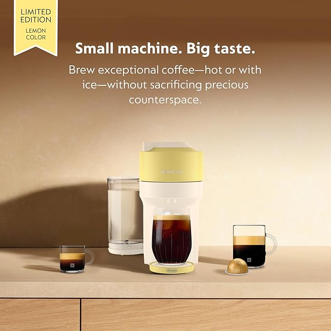 Nespresso Vertuo Pop+ Summer Limited Edition Coffee and Espresso Maker by De'Longhi, Pastel Yellow Capsules, Vertuo Line