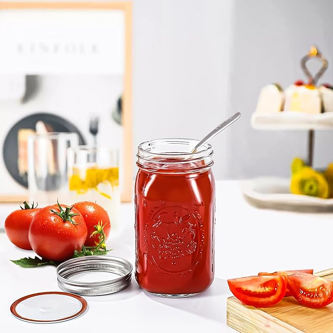 Miuyhji Wide Mouth Mason Jars 32 oz with Lids [4 Pack], Canning Jars with Metal Airtight Lids and Bands, 32 oz Glass Jars for Fermenting, Pickling, Freezing, Preserving, Meal Prep, Jar Décor