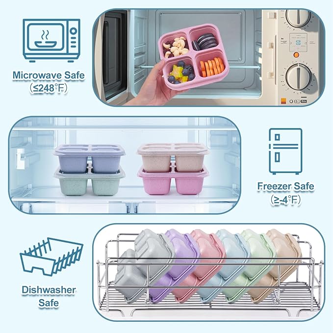 LCHLZZ 20 Pack Snack Containers, 4 Compartments Reusable Meal Prep Lunch Containers, BPA Free Bento Snack Box, Divided Food Storage Containers for Travel, Picnic, Microwave and Dishwasher Safe