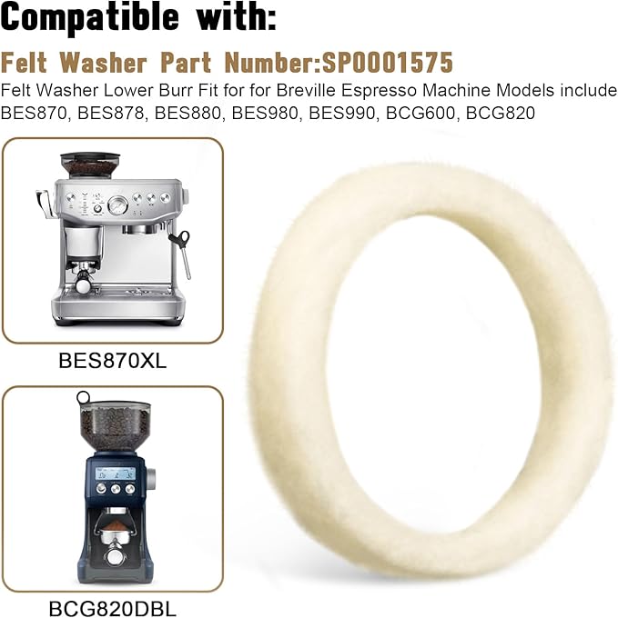 Felt Washer Replacement For Breville Espresso Machine Grinders BES870, BES878, BES880, BES980, BES990, BCG600, BCG820, Used to Clean Espresso Coffee Machines Grinder Wool Ring Accessories Parts