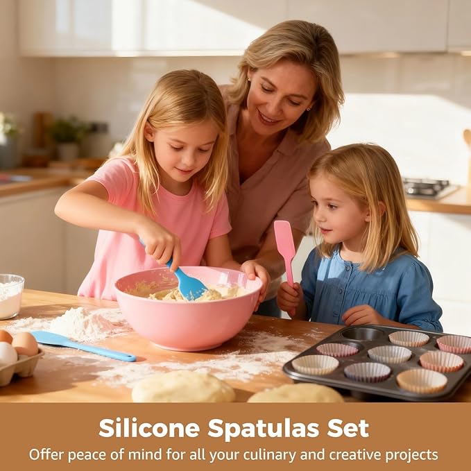 32 Pcs Silicone Spatulas Set, Heat-Resistant Jar Scrapers with One-Piece Design & Long Handle, Non-Stick, Rubber Spatula for Baking, Mixing, Cooking, Easy to Clean (Multicolor)