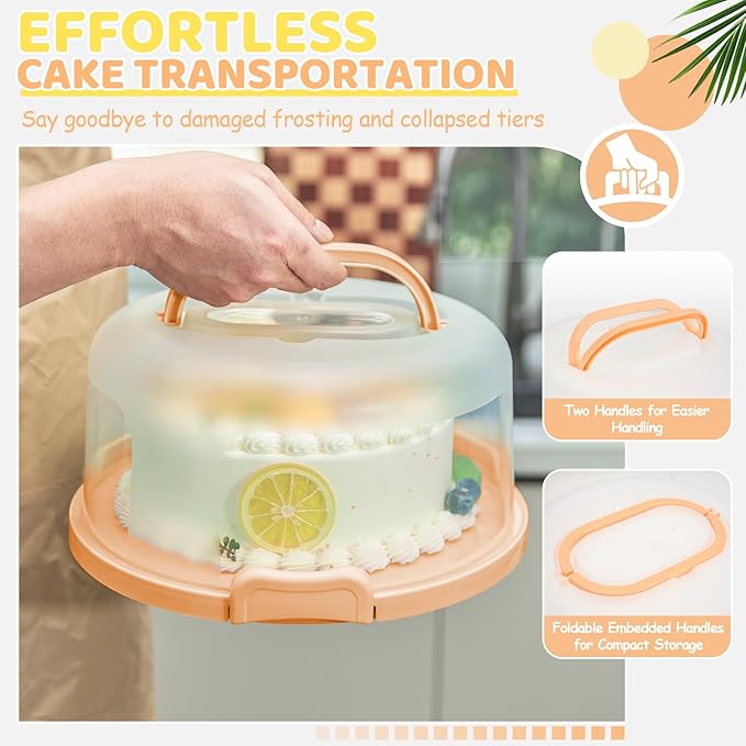 Ohuhu Cake Stand with Lid, Cake Carrier BPA-Free Cake Containers for 10 inch Cake with 2 Handles Cupcake Carrier - Plastic Cover Two Sided Base for Transport Pies Nuts Fruit Perfect Gifts