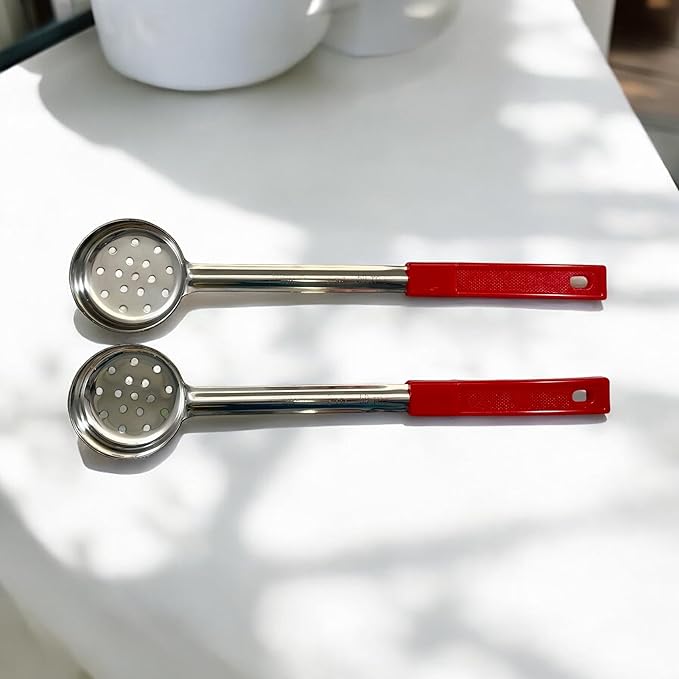 2 Ounce Slotted Stainless Steel Portion Control Ladle Spoon for Measuring and Serving; Commercial Grade Serving Scoops [Pack of 12]