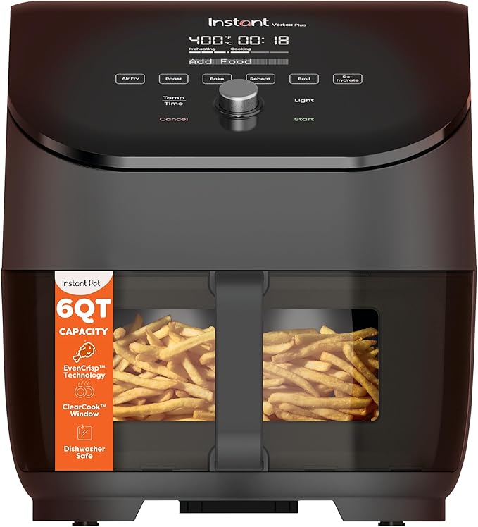 Instant Pot Vortex Plus 6QT ClearCook Air Fryer, Clear Windows, Custom Program Options, 6-in-1 Functions, Crisps, Broils, Roasts, Dehydrates, Bakes, Reheats, from the Makers of Instant Pot, Black