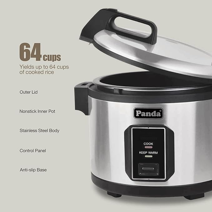 Panda Commercial Large Capacity Rice Cooker & Warmer - Extra Large 30 Cups Raw/60 Cups Cooked, 120V/1500W, ETL Listed