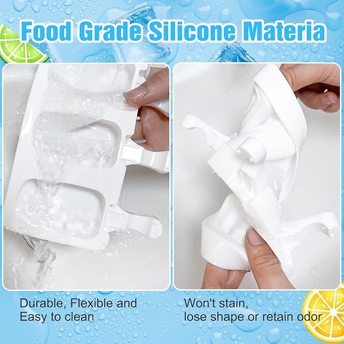 Mototo 12 Set Silicone Popsicle Molds White Ice Cream Mould 4 Cavity Ice Lolly Mold White Oval Cake Pop Mold with 300 Pieces Wooden Sticks for DIY Ice Cream Popsicle Cake