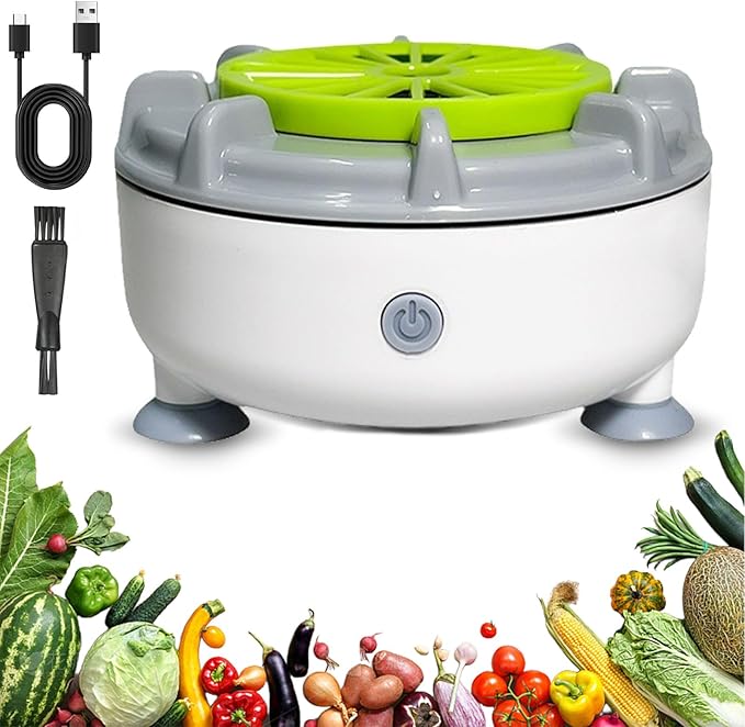 Efficient Portable Fruit and Vegetable Washers, Fruit and Vegetable Cleaning Machine, Electric Fruit Cleaner for Washing Fruits, Vegetables, Grain, Meat, Water-Proof & Wireless Charging (A)