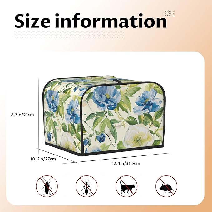 Pastoral Charm Flowers Covers for 4 Slice Toasters,Cute Country Bread Machine Cover with Handle,Washable Stain Resistant Kitchen Small Appliance Cover Dining Decor