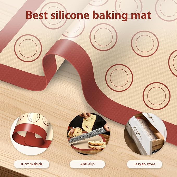 Silicone Baking Mat Set of 4, Macaron Silicone Baking Mat for Baking Sheets, Non-Stick & Reusable Silicone Mats for Baking Macarons, Cookies, Pastries, Pizza