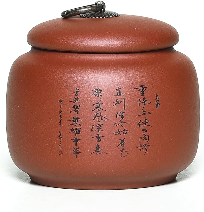 Yixing Clay Jar 17.5 Oz,Zisha Loose Leaf Tea Storage Canister Pot,Keep Bulk Tea Tidy and Fresh