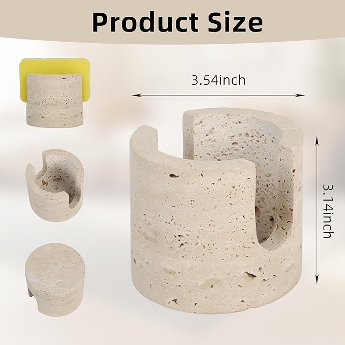 Marble Travertine Sponge Holder for Kitchen Counter,Beige Natural Stone Dish Drying Rack for Countertop,Marble Kitchen Accessories