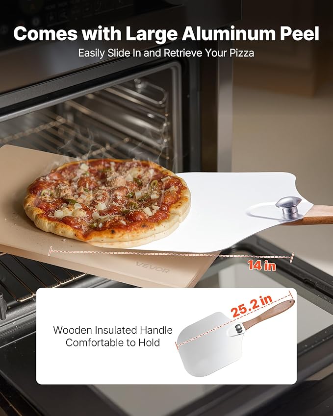 VEVOR Pizza Stone, 20 x 14 x 0.6 in Rectangular Cordierite Pizza Stone, 1450℉ Heat-Resistant Cook Stone, Extra Large Baking-Stone with Metal Peel, Scraper, for Kitchen Bake Oven, BBQ Grill