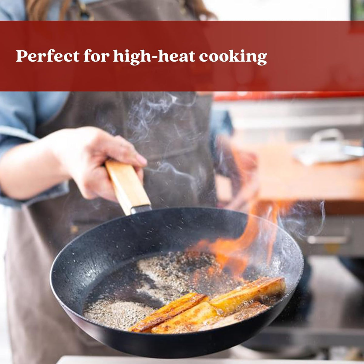 Alva Forest 8” Carbon Steel Frying Pan – Pre-Seasoned, Lightweight Chef-Grade Skillet with Stay-Cool Acacia Handle, Natural Nonstick, Induction & All-Stove Compatible – Professional Restaurant Quality