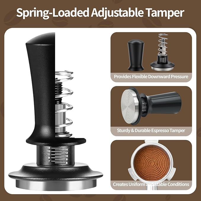 51mm Espresso Accessories Kit, Fits Delonghi Portafilters, 9PCS Barista Tool Kit Includes Tamper, Distributor, WDT Tool, Puck Screen, Dosing Funnel & Latte Art Set with 16 Stencils