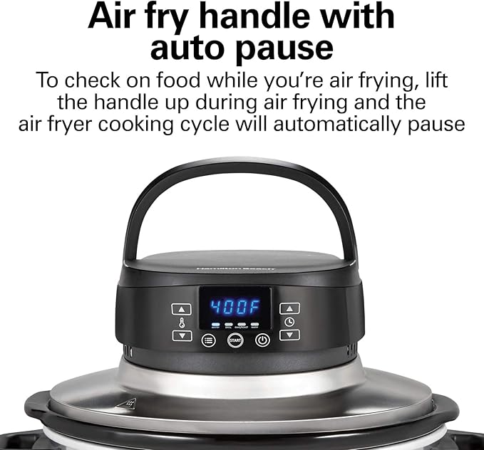 Hamilton Beach Air Fryer Lid, Fits 6 Quart Oval Slow Cooker Crock, With Fry Basket and Tray, Works with Multiple Brands (33602)