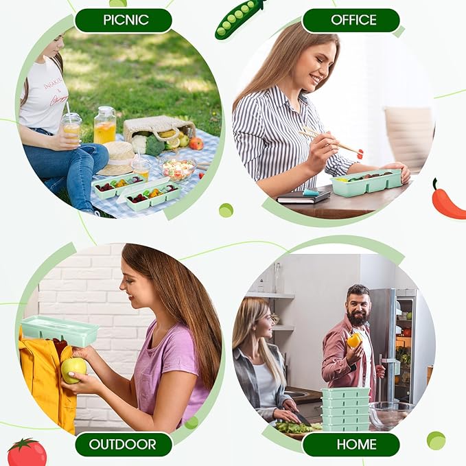 Hushee 10 Pack 17 oz Small Meal Prep Containers with 3 Compartments Snack Containers with Lid Disposable Plastic Bento Box Travel Lunch Food Boxes Stackable for Office Picnic (Mint Green)
