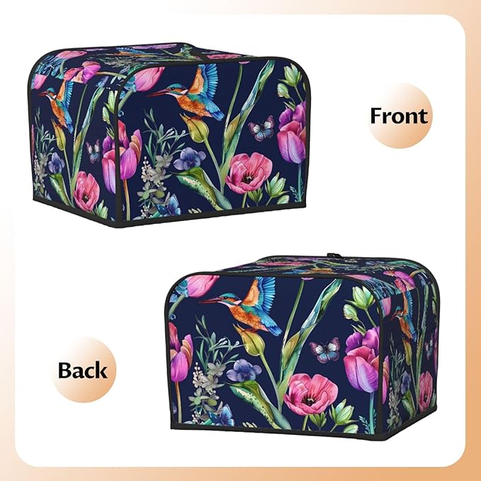 Toaster Cover 4 Slice Hummingbird Iris Flower Waterproof Appliance Cover with Hang Loop Bread Baker Toaster Cover for Kitchen