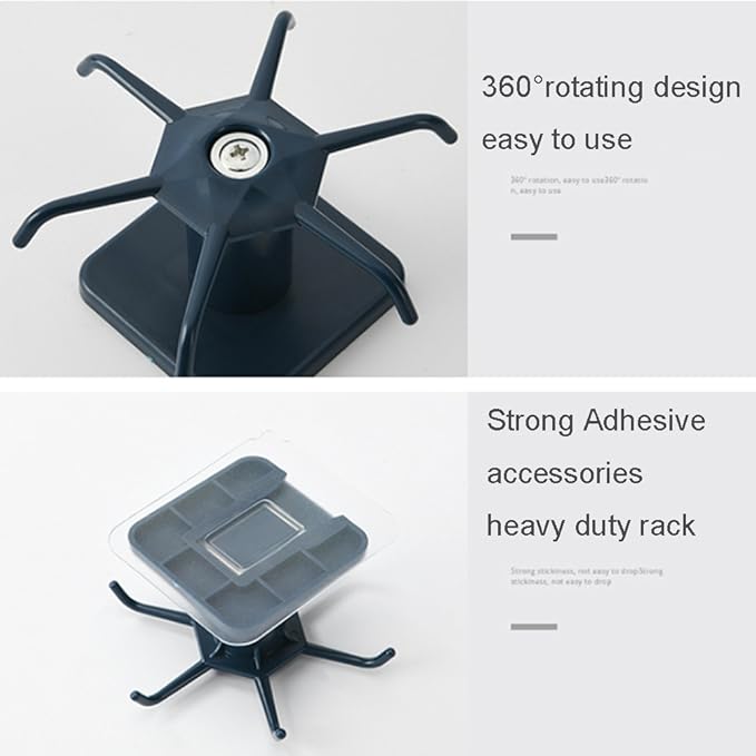 2pcs Under Cabinet Kitchen Utensil Hooks,360° Rotating Drilling Free Adhesive Utensils Hanging Rack for Tools/Towel/Knife (Black)