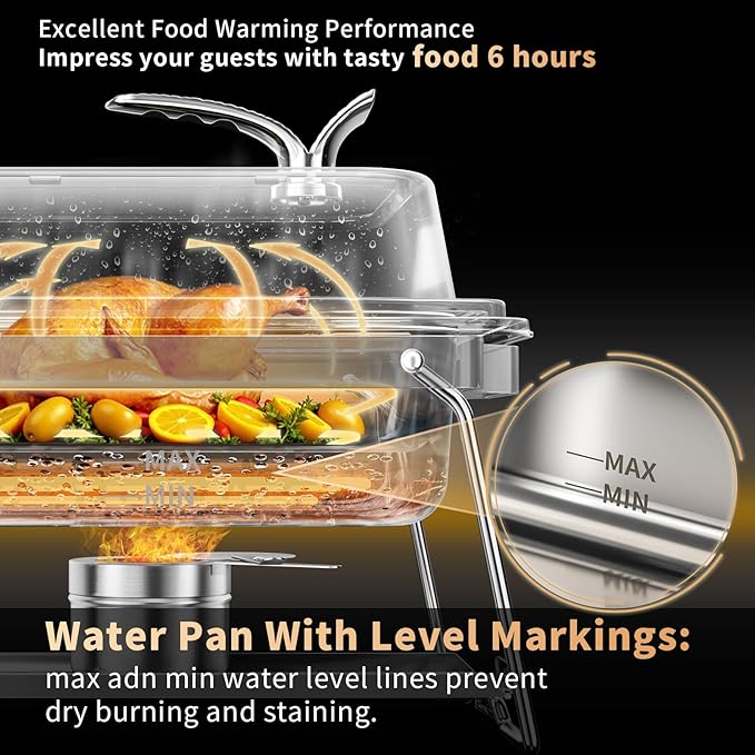 KScocina Chafing Dishes for Buffet, 4 Pack 5QT Square Stainless Steel Chafing Dish Set, Complete Buffet Warmer for Home Parties, Christmas & Catering Events (Grey)