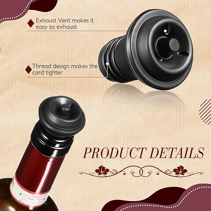 Honoson 72 Pieces Wine Stopper Silicone Resealable Pump Vacuum Saver Practical for Kitchen Supplies Bottle Tools (Black)