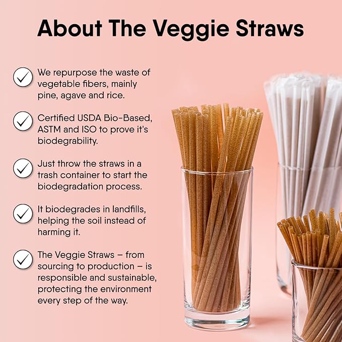 100% Biodegradable Individually Wrapped Cocktail Stirrers – 300 PCS of 5.50 Inches Premium Quality Disposable Coffee Stirrers, Best Biodegradable Stirrers for All Drinks – By The Veggie Straws