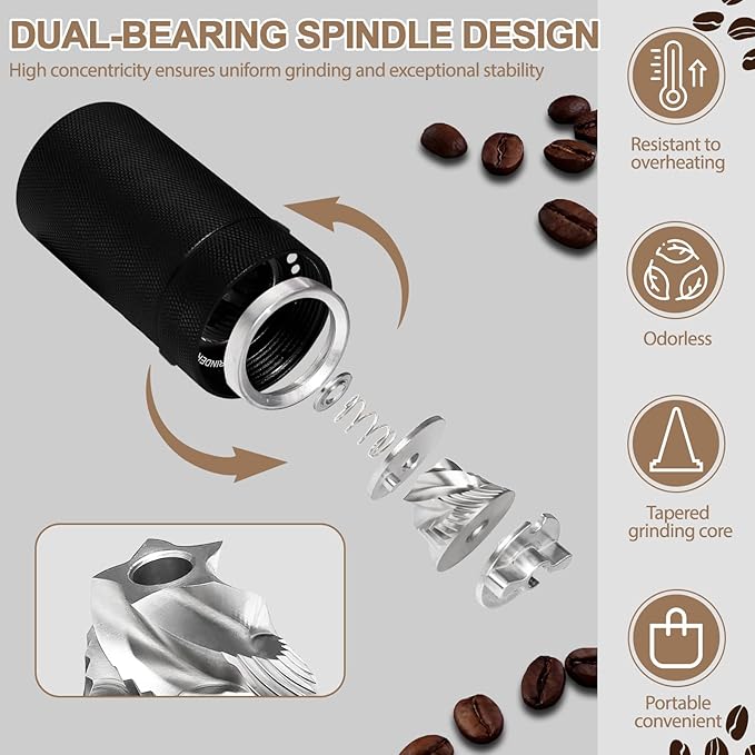 Non-Detachable Manual Coffee Grinder with 25 Level Stainless Steel Conical Burr Portable Aluminum Coffee Bean Grinder Gift Set Suitable for Moka Pot Espresso Pour Over Easy Cleaning with Brush