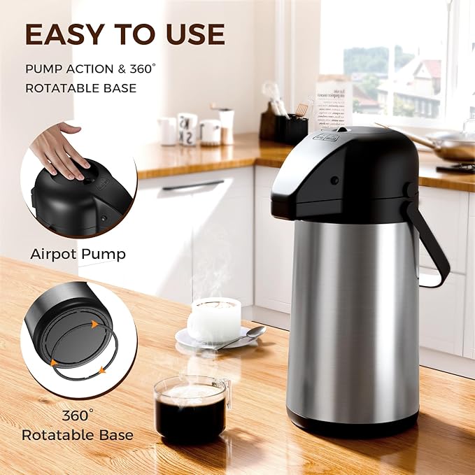 Coffee Carafe for Keeping Hot - Gezoss 64OZ / 1.9L Airpot Coffee Dispenser with Pump - Large Coffee Carafe for Hot Drinks Tea Liquid - Insulated Stainless Steel Hot Water Beverage Urn for Parties