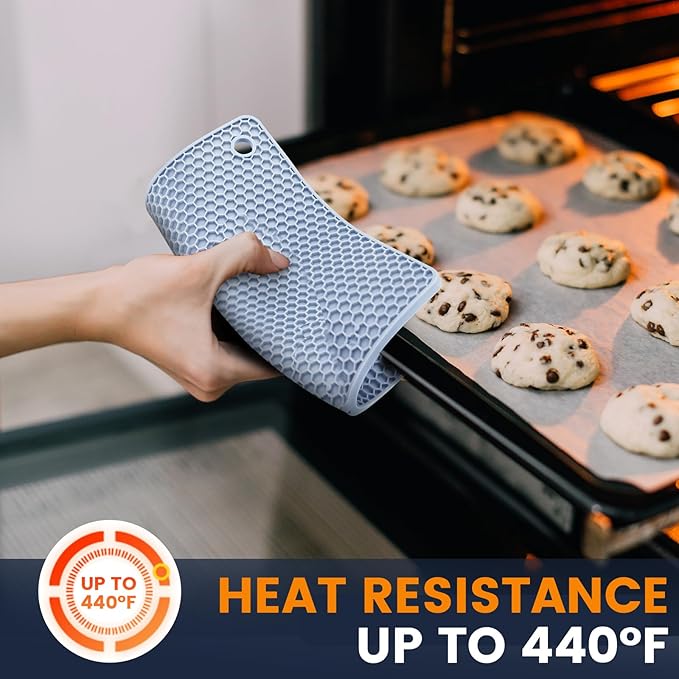 Silicone Trivet Mats 4 Heat Resistant Pot Holders Multipurpose Non-Slip Hot Pads for Kitchen Potholders, Drying mat, Jar Opener, Spoon Holder, Coaster.(Light Blue)