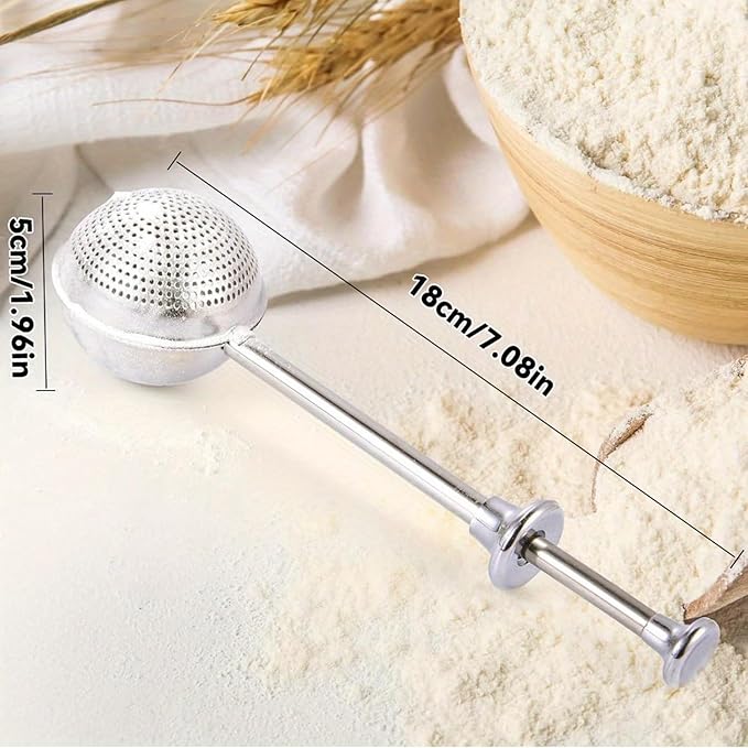 Powdered sugar shaker duster, flour dispenser for bread baking, rice flour sifter, sourdough bread baking supplies, versatile flour duster for baking, ideal for powdered sugar and flour distribution