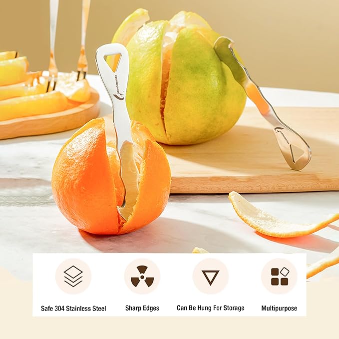 Orange Peeler Tool 304 Stainless Steel, Citrus Peeler, Grapefruits, Lemons, Fruit Peeler Easy Skin Remover, Cutter & Slicer