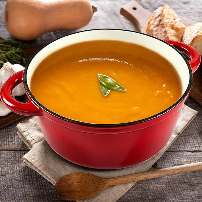 Enameled Cast Iron Dutch Oven with Lid, 6QT Heavy-Duty and Non-Stick Cookware Pot for Braising, Stews, Roasting, Bread Baking - Oven & Stovetop Safe