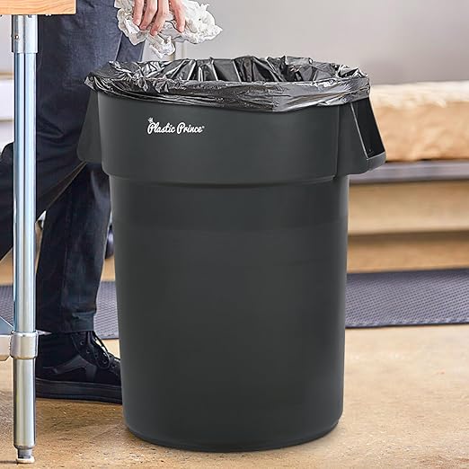 PLASTIC PRINCE 32 Gallon Round Trash Can Container Gray Plastic Commercial Garbage Bin for Home Garage Restaurants Warehouses