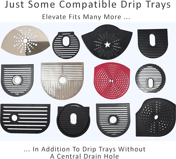 Elevate Anti-Splash Cup Riser Accessory for most Keurig K-cup, Cuisinart Single Serve, and other Coffee Makers, Adjustable for Cup Size and Drip Tray Type (Black with Black Base)