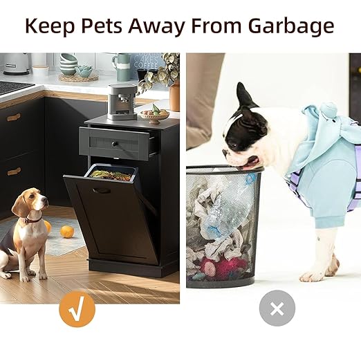 13 Gallons Tilt Out Trash Cabinet Hidden Trash Can Cabinet with Power Outlet, Pet Proof Garbage Can Cabinet with Storage for Kitchen,Living Room