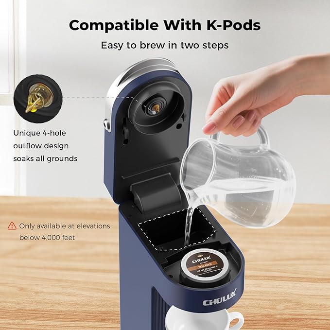 CHULUX Single Serve Coffee Maker for K Cups, One Cup Coffee Machine for Travel Mug, Fast Brewing, Auto Off, Matte Navy