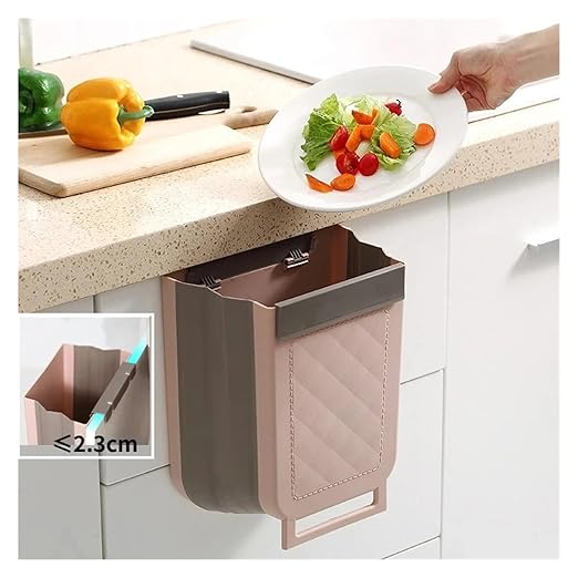 Collapsible Hanging Kitchen Trash Can Hanging Telescopic Folding Trash Can 1pc Multifunctional Cabinet Door Sorting Bin for Kitchen and Car(Pink)