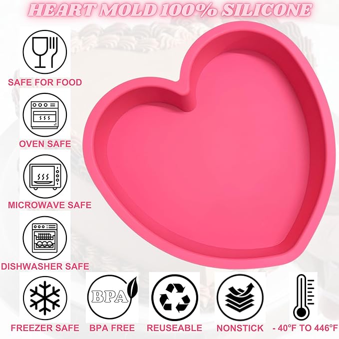 Heart Shaped Cake Pans 8 Inch – 1 PCS Nonstick Silicone Heart Cake Pan for Baking, Oven & Microwave Safe Molds – Durable, Easy-Clean Matte Surface - Grade Novelty Shaped Cake Pans (Pink)