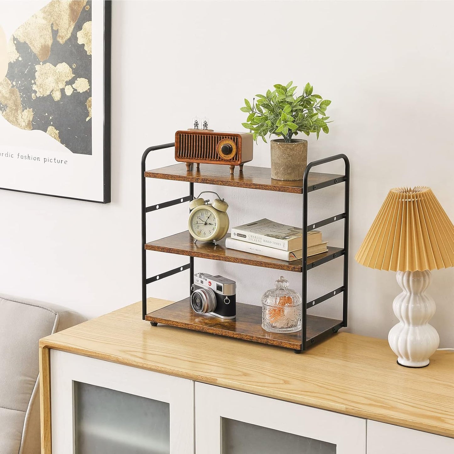 IBUYKE Set of 2 3-Tier Bathroom Counter Organizer, Tray Countertop Storage Shelf, Kitchen Spice Rack Standing, Counter Standing Rack Cosmetic Holder, Rustic Brown TWJ001H-2