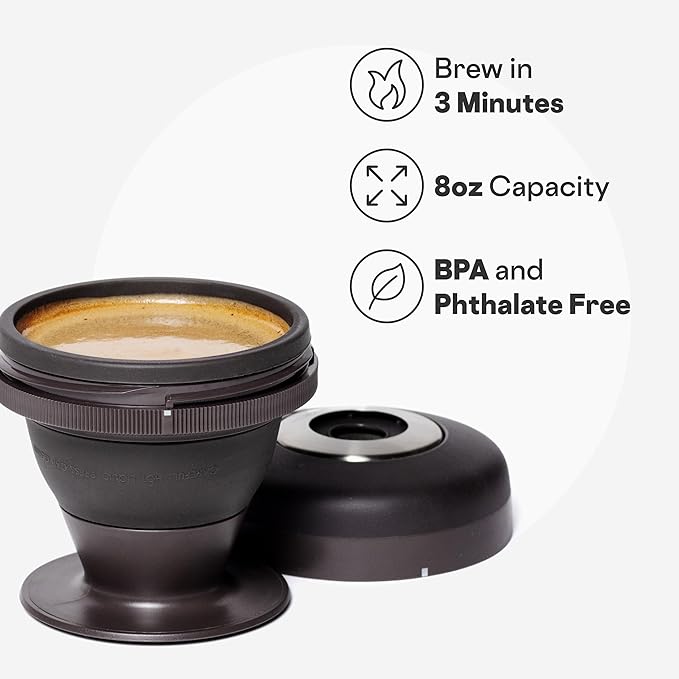 Corkcicle Coffee Palmpress - Single Serve - Portable Pour Over & French Press - Stainless Steel Filter - Collapsible - Holiday Gift - Great for Gifting Warmth - 8 oz - Espresso
