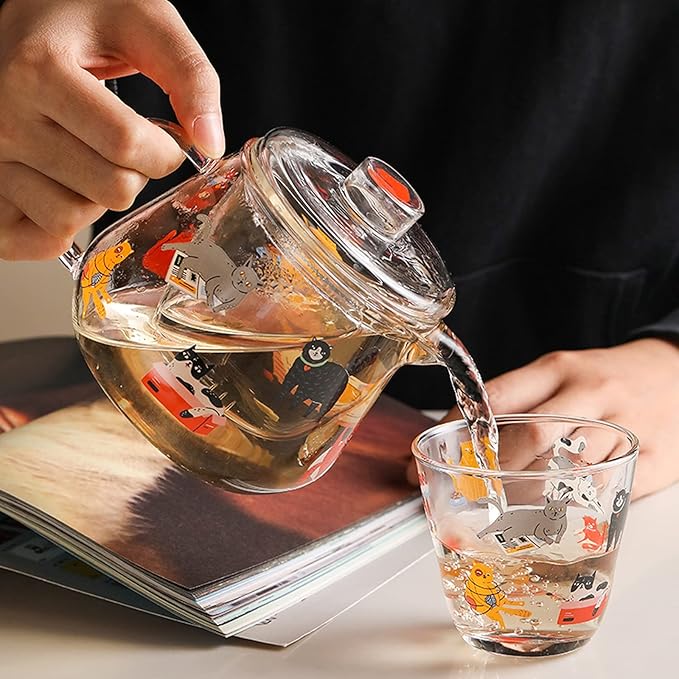 Pitcher Cute Pitcher with Glass Built-in Filter and High Temperature Resistant Cold Water Jug with Handle and Lid for Juice, Milk, Drinks Hot/Cold Water Carafe (Size : CH)