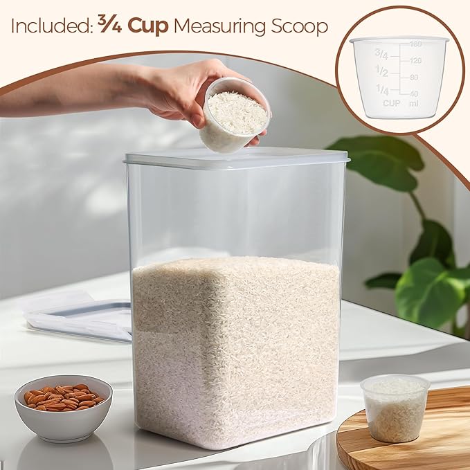 ComSaf Rice Container Set of 2(9.5L/10Qt), Large Airtight Food Storage Containers with Lid and Rice Washer, Plastic Canisters Sets for The Kitchen, Pantry Organizers for Flour, Cereal and Cooking