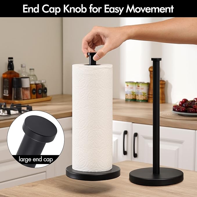 KES Black Paper Towel Holder Countertop Paper Towel Stand Kitchen Standing Paper Towel Roll Holder with Weighted Base for Standard or Mega Rolls SUS304 Stainless Steel Matte Black, KPH202S14B-BK