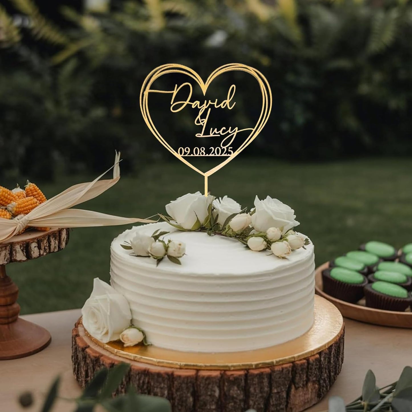 Personalized Wedding Cake Topper, Gold Cake Topper For Wedding, Rustic Weddings Cakes Topper, Personalized Acrylic or Wood Cake Decoration for Engagement, Anniversary, Bridal Shower 2