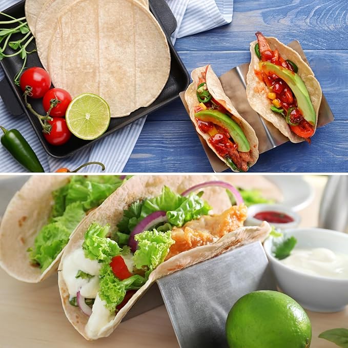 Large Tortilla Warmer w Taco Holder Set of 6 Stainless Steel, Taco Bar Serving Set for A Party - Taco Party Supplies Taco Kit, Taco Night Accessories Essential Bundle - Complete Taco Tuesday Solution