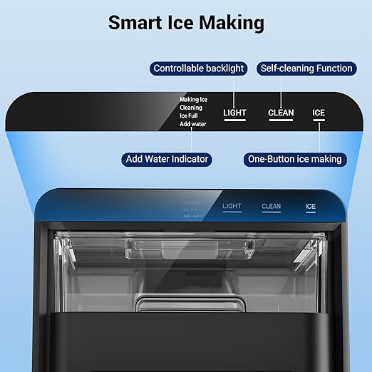 Nugget Ice Makers, 44lbs/24h Nugget Ice Maker Chewable Ice Ready in 5-10Mins, Self-Cleaning Stainless Steel Countertop Ice Maker for Home, Kitchen, Office, Party
